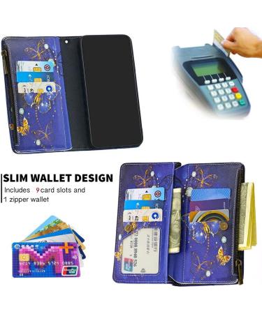 Miago Leather Wallet Case for Huawei Y5 2019 - 9 Card Slots Colorful Zipper Flip Cover Blue Butterfly Design - Buy Online on GoSupps.com