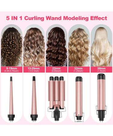 Buy Wand Curling Iron Set - Interchangeable Triple Barrel Curler & Waver - Rose Gold Hair Styler Tool for Perfect Curls | International Shipping Available - Buy Online on GoSupps.com