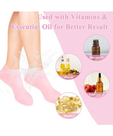 Silicone Socks 2 Pairs Pink Silicone Moisturising Socks Silicone Gel Socks for Preventing Cracked Feet for Women Foot Spa Moisturizing Feet Softens - Buy Online on GoSupps.com
