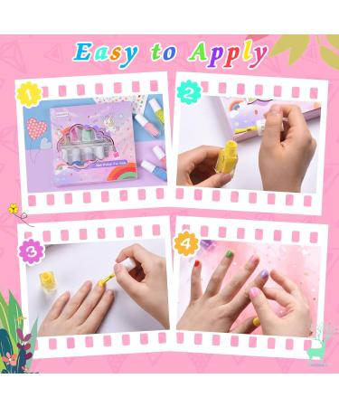 Non-Toxic Kids Nail Polish Set - 12 Colors with Unicorn Stickers | Quick Dry Water-Based Varnish Kit for Girls, Teens & Toddlers - Buy Online on GoSupps.com