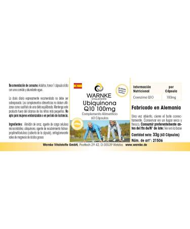 Coenzyme Q10 100mg - High Dose Ubiquinone Capsules - Vegan | 60 Ct | Warnke Vitalstoffe - German Pharmacy Quality - Buy Online on GoSupps.com