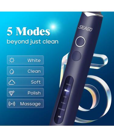 SEAGO Rotating Electric Toothbrush - 8 Brush Heads 5 Modes Rechargeable 2 Min Smart Timer IPX7 Waterproof - Ideal for Adults - Buy Online on GoSupps.com