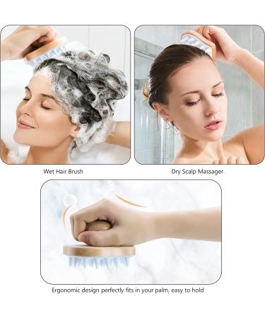 Wooden Scalp Massager Shampoo Brush for Wet & Dry Hair Care - Shower Brush Scalp Scrubber with Soft Silicone Bristles for Dandruff Removal & Hair Growth - Buy Online on GoSupps.com