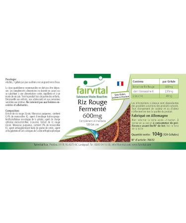 Fairvital Fermented Red Rice 600mg Capsules | High-Dosage Monascus purpureus with 2.95mg Monacolin K | Vegan | 120 Capsules - Buy Online on GoSupps.com