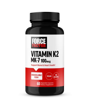 Force Factor MK-7 Vitamin K2 100mcg Bone Support Supplements for Women and Men Support Heart Health Bone Density and More BIoavailable Form Vegan Non-GMO 60 Vegetable Capsules