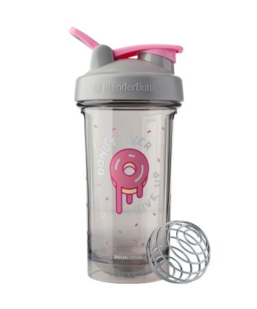 BlenderBottle Foodie Shaker Bottle Pro Series Perfect for Protein Shakes and Pre Workout 24-Ounce Donut Ever Give Up Grey