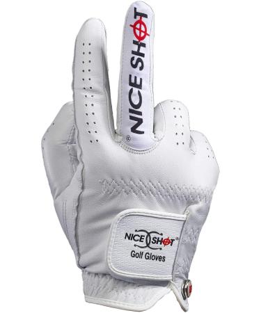 Nice Shot The Bird Men's Golf Glove in Premium White Cabretta Leather Worn on Left Hand Large