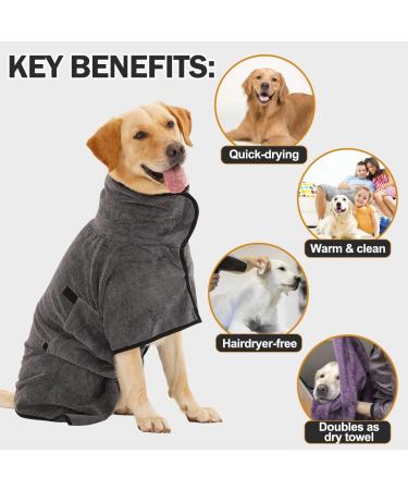 HezzLuv XL Grey Super Absorbent Pet Bathrobe for Dogs - Microfiber Drying Coat Towel - Portable Dog Shower - Small, Medium, & Large Dogs - Buy Online on GoSupps.com