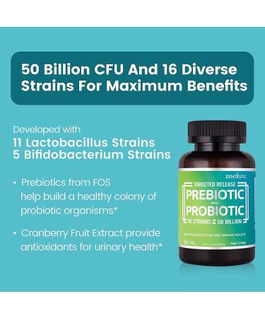 Zentastic Probiotics & Prebiotics Supplement - 50 Billion CFU - 16 Strains - 120 Delayed Release Veggie Capsules - Immune & Digestive Support for Men & Women - 2 Pack - Buy Online on GoSupps.com