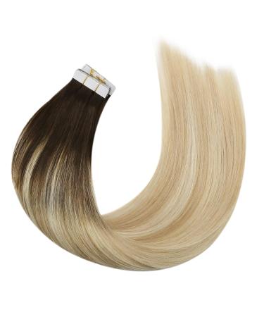 Moresoo Blonde Tape In Extensions 60 cm | Ombre Blond #2/27/613 | Dark Brown to Caramel Blonde Real Hair | 20 Pieces 50g Invisible Tape Extensions - Buy Online on GoSupps.com