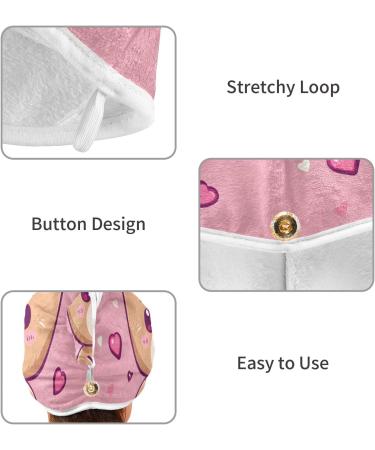 Cute Bear Pink Bow Heart Hair Towel 2 Pack | Super Absorbent Quick Dry Hair Turbans for Women & Girls - Buy Online on GoSupps.com