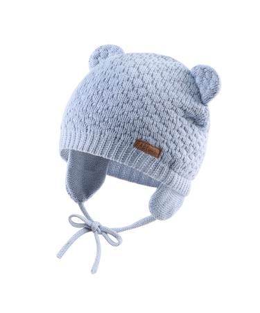XIAOHAWANG Baby Earflap Beanie Hat Soft Baby Boy Knit Beanies Cute Bear Infant Toddler Girl Hats Autumn Winter 18-3 Years Sky Blue