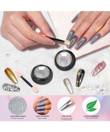 Gold & Silver Chrome Nail Powder - 12 Iridescent Holographic Colors | Metallic Mirror Effect for Stunning Nail Art - Buy Online on GoSupps.com