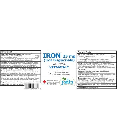 Iron Bisglycinate 25 mg with Vitamin C 120 Vegetable Capsules - Buy Online on GoSupps.com
