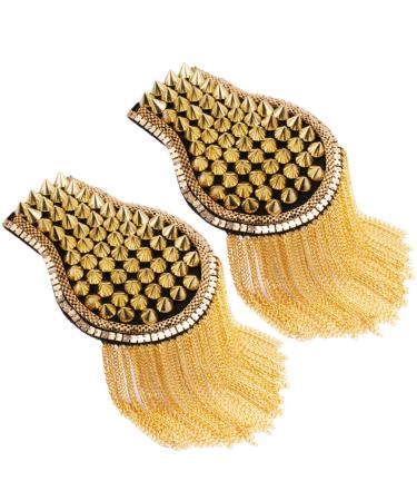 Mens Dress Jacket 1 Pair Shoulder Epaulet Tassel Golden Tassel Shoulder Badge Metal Beads Punk Fringe Epaulets Shoulder Boards Badge Blazer for Men Women New Year Costume Blazer Men