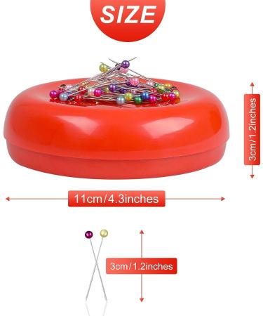 Magnetic Pin Cushion with 200 Sewing Pins | Round Plastic Magnetic Holder for Needles, Push Pins, Bobby Pins - Red - Buy Online on GoSupps.com