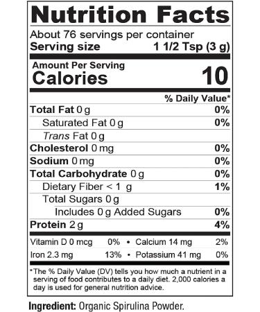 BareOrganics 13132 USDA Organic Raw Spirulina Powder - 8oz Gluten-Free & Non-GMO Whole Food Supplement - Buy Online on GoSupps.com