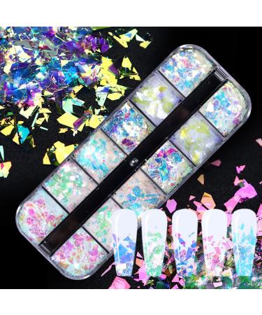 12 Colors Holographic Nail Art Glitter Sequins - Irregular Mermaid Nail Sequins for Face, Hand, Body - Colorful Fluorescent Glass Paper Nail Decoration - DIY A4 - Buy Online on GoSupps.com