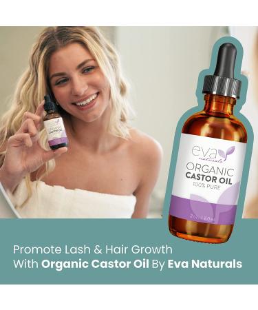 Eva Naturals Organic Castor Oil (60ml) - Promotes Hair, Eyebrow, and Eyelash Growth | Diminishes Wrinkles | Hydrates Skin | 100% Pure Cold Pressed - 2 Fl Oz - Buy Online on GoSupps.com