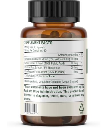 Sage & Self Inner Power Capsules Adaptogen Blend with Ashwagandha Shilajit Rhodiola & Black Pepper Supports Energy Resilience & Mental Clarity 1400 mg per Serving 60 Vegan Capsules - Buy Online on GoSupps.com