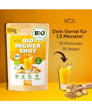  He-Ju He-Ju Bio Ginger Shot Powder 150g (75 Shots) with Natural Vitamin C from Acerola Extra Strong Vegan No Additives Lab Tested Sugar Free 100% Natural Ingredients - Buy Online on GoSupps.com