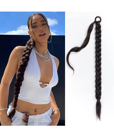 HAIRCUBE Long Braided Ponytail Extension with Hair Tie Straight Wrap Around Hair Extensions Ponytail Natural Soft Synthetic Hair Piece for Women Daily Wear 32 Inch 150 Gram (Black Brown)