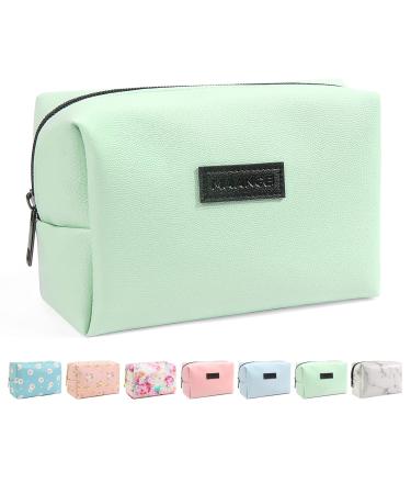 MAANGE Small Makeup Bag For Purse, Travel Cosmetic Bag Makeup Pouch PU Leather Portable Versatile Zipper Pouch For Women (Green)