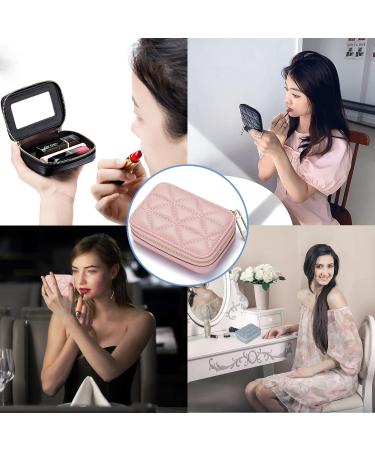 Female Travel Lipstick Case with Mirror - Pink Leather Makeup Bag for Women's Toiletries, Daily Touch-ups & Cosmetic Storage - Buy Online on GoSupps.com