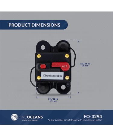 Five Oceans 12V Anchor Windlass Circuit Breaker | Manual Reset | Waterproof IP67 | Surface Mount - 80 Amps - Buy Online on GoSupps.com