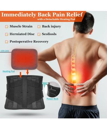 Cordless Heated Back Brace for Lower Back Pain Relief - Lumbar Support Belt with Heating Pad & 5000mAh Battery | Black Large for Herniated Disc Sciatica Scoliosis Relief - Buy Online on GoSupps.com