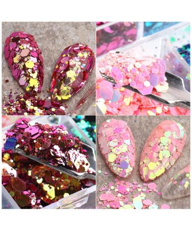 Holographic Nail Art Glitter Flakes - 12 Grids | Hexagon Sequins for Manicure Decoration - Buy Online on GoSupps.com