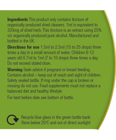 Organic Cleavers Tincture 100ml - Herbal Remedies for Natural Relief - Buy Online on GoSupps.com