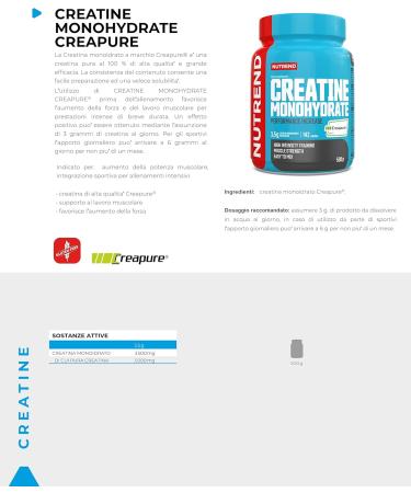 Nutrend Creatine Monohydrate Creapure - 500g | Pure Performance Boost for International Shipping - Buy Online on GoSupps.com