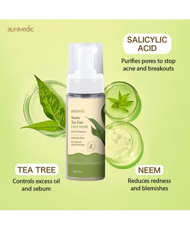 Auravedic Acne Face Wash with 2% Salicylic Acid Neem & Tea Tree | Foaming Cleanser for Oily & Acne Prone Skin | Oil Control Gentle Daily Cleanser for Men & Women | 4.06 Fl Oz (120ml) - Buy Online on GoSupps.com