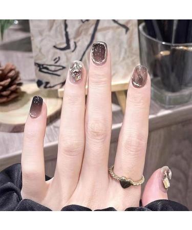 24pcs Glitter Black False Acrylic Stick on Nails - Ballet French Style Press On Nails for Women and Girls - Buy Online on GoSupps.com