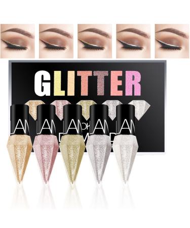 Liquid Eyeliner Glitter Eye Liners Kit Shiny Diamond-Shape Waterproof Eyeliner Pigment Colorful Eye Shadow Quick Dry Shimmer Silver Gold Beauty Cosmetics Makeup For Women(5Colors) 5PCS Glitter - Buy Online on GoSupps.com