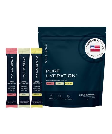 CYMBIOTIKA Pure Hydration Electrolytes Powder Drink Mix with Vitamin C & Magnesium Keto Friendly Electrolyte Hydration Packets Variety Pack Lemon Lychee & Watermelon 7 Each 21 Stick Packets