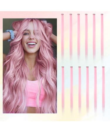 12 pieces of colored hair extensions barsdar highlights 21 inch smooth long hair parts hair strands for clipping colored clip in hair extensions Extensions Colorful for children women light pink - Buy Online on GoSupps.com
