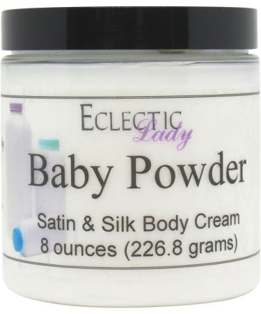 Eclectic Lady Baby Powder Satin and Silk Cream Body Cream Body Lotion 8 oz - Shea Butter Aloe Silk Amino Acids Vitamin E Phthalate-Free Handcrafted in USA - Perfect For Women 8 Ounce (Pack of 1)