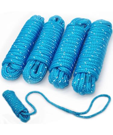 INNOCEDEAR Double-Braided Nylon Dock Line-1/2 x 20' (Eyelet: 12 inch, 4 Pack Blue Reflective,Professional Boat Rope).Hi-Performance Marine Boats Mooring Rope Dock Line