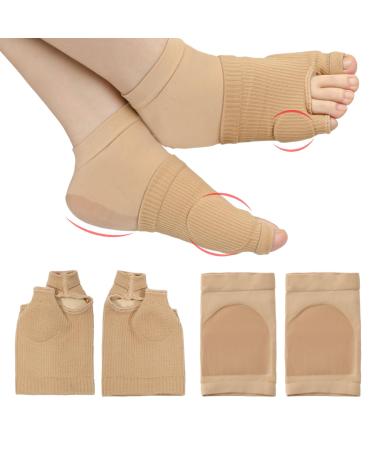 1 Pair Toe Pads Upgraded with 1 Pair Gel Heel Socks Breathable Big & Little Toes Cushion Sleeve Comfortable Toe & Heel Wraps Elastic Foot Protector Guards for Day and Night Support (L)