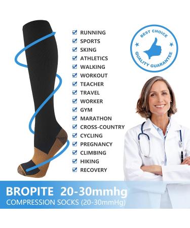Bropite Compression Stockings for Men & Women - 6 Pairs 20-30 mmHg Copper Support for Blood Circulation & Athletic Use - L-XL Multicolored - Buy Online on GoSupps.com