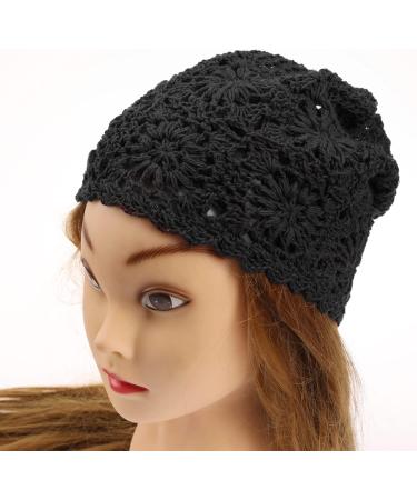 Shop Vgol Handmade Women s Cotton Knitted Beanie Hat - Vintage Flower Crochet Slouchy Skull Cap (52-58 cm) - Perfect for Spring Summer & Autumn - Black Outlet - Buy Online on GoSupps.com