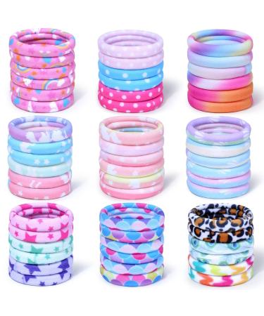 54Pcs Hair Ties for Girls and Women  Nylon Hair Elastics Hair Bands Ponytail Holders Soft Hair Ties No Damage for Girls Thick Straight Curly Hair Multi-colored