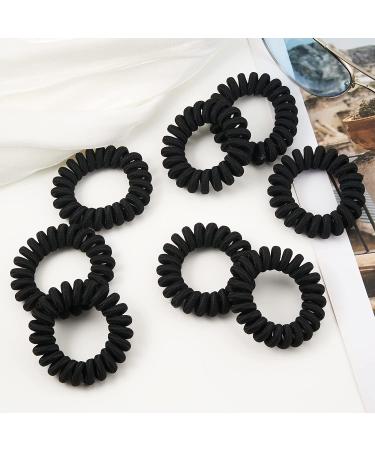Spiral Hair Ties 12 Pcs - Cloth Black Ponytail Holders for Thick Hair - No Crease Phone Cord Ties for Women - 4.5CM - Buy Online on GoSupps.com