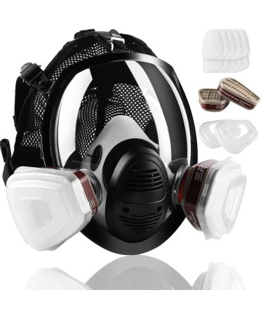 Full Face Gas Respirator mask Gas Masks Survival Nuclear and Chemical with 6001 Activated Carbon Filter Reusable Respirator Mask for Gases Dust Vapors Chemicals Fume Paint Spray Sanding