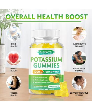 Potassium Citrate Gummies 1000mg High Potency Potassium Supplement Gummies for Adults Women & Men Support Leg Cramps & Muscle Health Sugar-Free Pineapple Flavor 60 Count Pineapple 60 Count (Pack of 1) - Buy Online on GoSupps.com