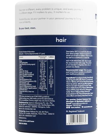 Man Matters Biotin Hair Gummy for Healthy Hair | No Sugar Added | Biotin Gummies with Hair Vitamins | Vitamin A Vitamin C Vitamin E & Zinc | 60 Gummies - Buy Online on GoSupps.com