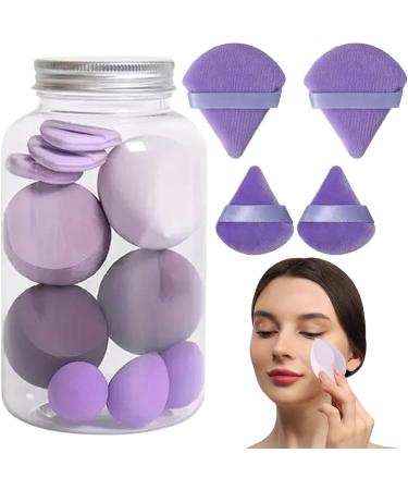 14 Makeup Sponge Set - Beauty Sponges Blender with 7 Powder Puff and 7 Make up Sponges for Liquid Foundation Powder Concealer Cream Purple - Buy Online on GoSupps.com