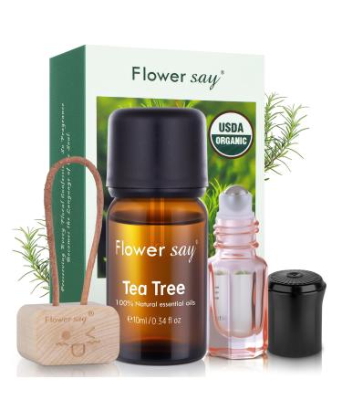 Flower Say USDA Organic Tea Tree Oil for Skin Natural Australian Tea Tree Essential Oil for Toenail Undiluted 100% Pure Tree Tea Oil for Scalp Diffuser & Aromatherapy 10ml (0.34 Fl Oz) Tea Tree 0.34 Fl Oz (Pack of 1)